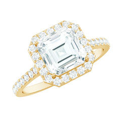 Certified Asscher Cut Moissanite Halo Engagement Ring for Women