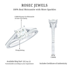 Certified Princess Cut Moissanite Engagement Ring With Split Shank