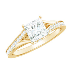 Certified Princess Cut Moissanite Engagement Ring With Split Shank