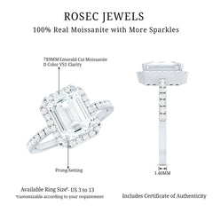 Certified Moissanite Emerald Cut Engagement Ring With Halo