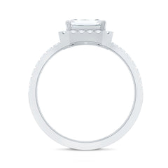 Certified Moissanite Emerald Cut Engagement Ring With Halo