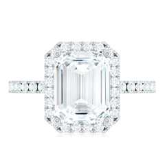 Certified Moissanite Emerald Cut Engagement Ring With Halo