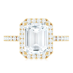 Certified Moissanite Emerald Cut Engagement Ring With Halo