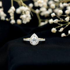 Certified Moissanite Teardrop Engagement Ring with Halo