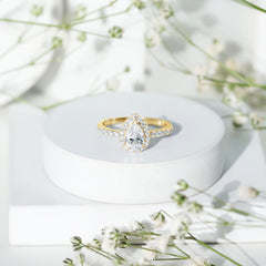 Certified Moissanite Teardrop Engagement Ring with Halo