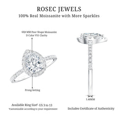 Pear Shape Moissanite Halo Engagement Ring for Women