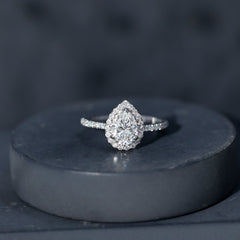 Pear Shape Moissanite Halo Engagement Ring for Women