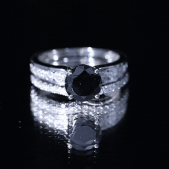3.50 CT Created Black Diamond Solitaire Ring Set with Moissanite