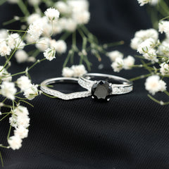 3.50 CT Created Black Diamond Solitaire Ring Set with Moissanite
