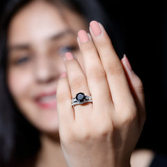 3.50 CT Created Black Diamond Solitaire Ring Set with Moissanite