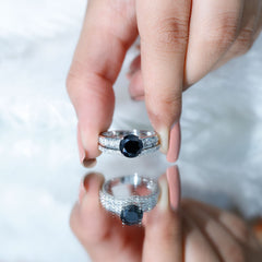 3.50 CT Created Black Diamond Solitaire Ring Set with Moissanite