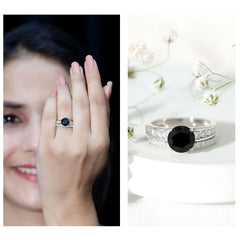 3.50 CT Created Black Diamond Solitaire Ring Set with Moissanite