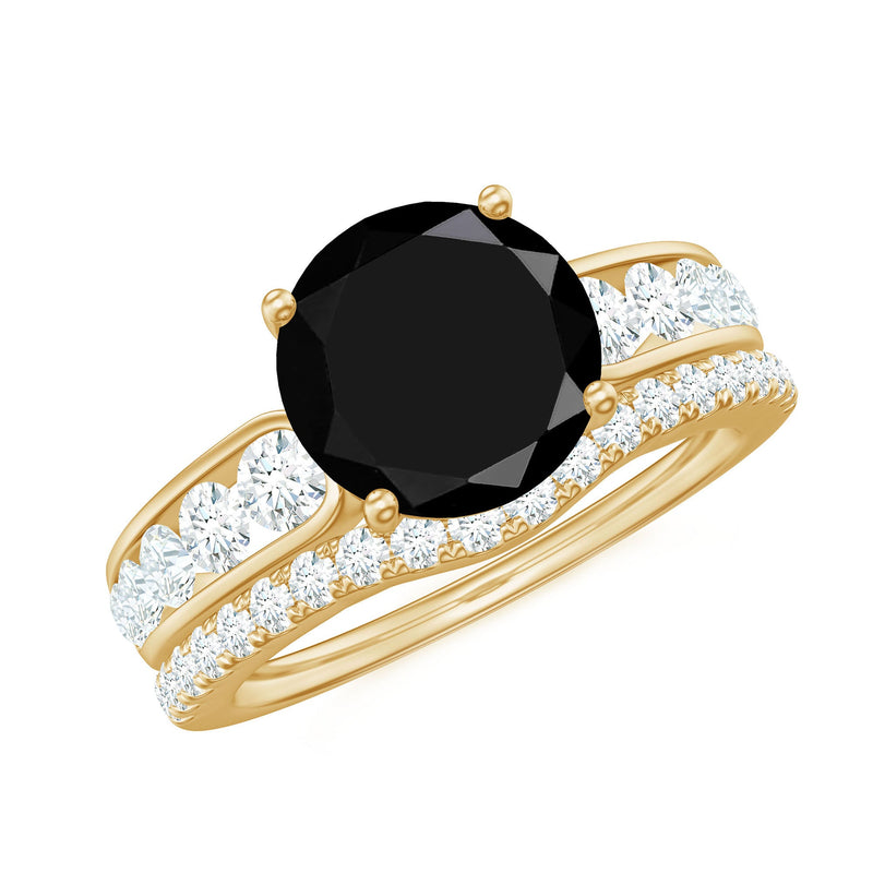 3.50 CT Created Black Diamond Solitaire Ring Set with Moissanite