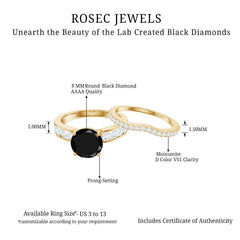 3.50 CT Created Black Diamond Solitaire Ring Set with Moissanite