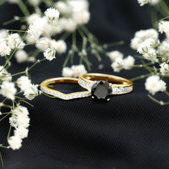3.50 CT Created Black Diamond Solitaire Ring Set with Moissanite
