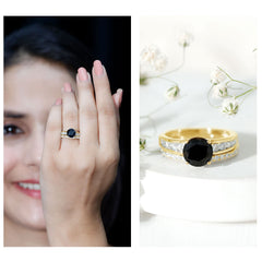 3.50 CT Created Black Diamond Solitaire Ring Set with Moissanite