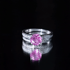 Lab Grown Pink Sapphire and Moissanite Solitaire Bridal Ring Set