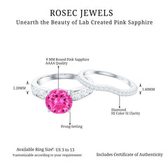 Lab Grown Pink Sapphire and Moissanite Solitaire Bridal Ring Set