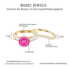 Lab Grown Pink Sapphire and Moissanite Solitaire Bridal Ring Set