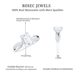 Certified 6X8 MM Emerald Cut Moissanite Infinity Engagement Ring