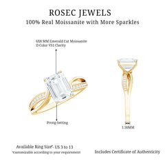 Certified 6X8 MM Emerald Cut Moissanite Infinity Engagement Ring