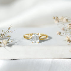 Certified 6X8 MM Emerald Cut Moissanite Infinity Engagement Ring