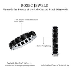 Princess Cut Lab Grown Black Diamond Eternity Band Ring