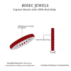 Princess Cut Ruby Eternity Ring – Thin Ruby Wedding Band in Shared Prong Setting | Real AAA Ruby
