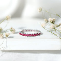 Princess Cut Ruby Eternity Ring – Thin Ruby Wedding Band in Shared Prong Setting | Real AAA Ruby