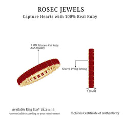 Princess Cut Ruby Eternity Ring – Thin Ruby Wedding Band in Shared Prong Setting | Real AAA Ruby