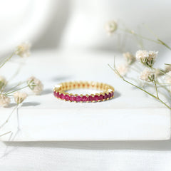 Princess Cut Ruby Eternity Ring – Thin Ruby Wedding Band in Shared Prong Setting | Real AAA Ruby