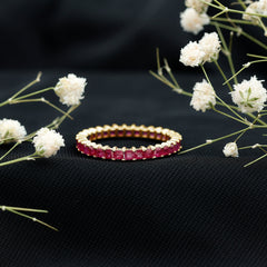 Princess Cut Ruby Eternity Ring – Thin Ruby Wedding Band in Shared Prong Setting | Real AAA Ruby