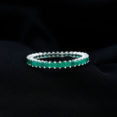 Princess Cut Natural Emerald Eternity Wedding Band