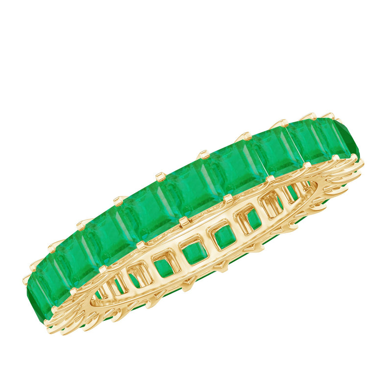 Princess Cut Natural Emerald Eternity Wedding Band