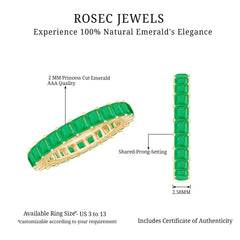Princess Cut Natural Emerald Eternity Wedding Band