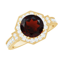 Art Deco 8mm Garnet Engagement Ring with Diamond Halo