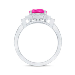 Lab Created Pink Sapphire Vintage Engagement Ring with Diamond Halo
