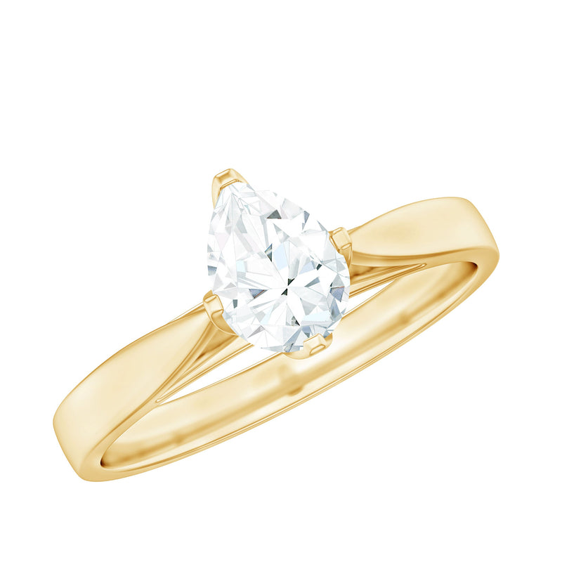 Certified Pear Shaped 5X7mm Moissanite Solitaire Engagement Ring