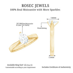 Certified Pear Shaped 5X7mm Moissanite Solitaire Engagement Ring