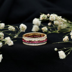 3 CT Princess Cut Lab Created Ruby and Moissanite Wedding Band