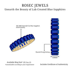 Certified Emerald Cut Lab Grown Blue Sapphire Eternity Band Ring