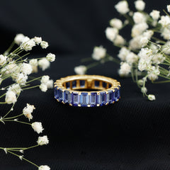 Certified Emerald Cut Lab Grown Blue Sapphire Eternity Band Ring