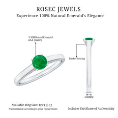 Round Shaped 5MM Emerald Solitaire Promise Ring for Her