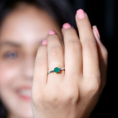 Round Shaped 5MM Emerald Solitaire Promise Ring for Her