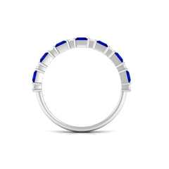 Princess Cut Lab Grown Blue Sapphire Half Eternity Ring with Diamond