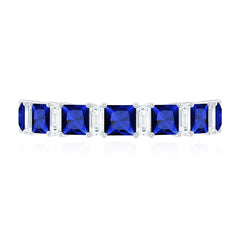 Princess Cut Lab Grown Blue Sapphire Half Eternity Ring with Diamond