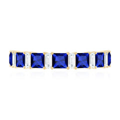 Princess Cut Lab Grown Blue Sapphire Half Eternity Ring with Diamond