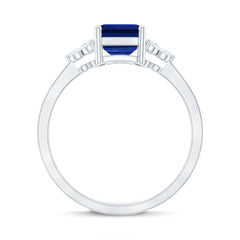 Emerald Cut Lab Created Blue Sapphire Engagement Ring with Diamond Accent