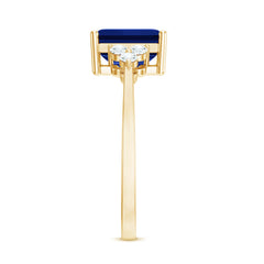 Emerald Cut Lab Created Blue Sapphire Engagement Ring with Diamond Accent