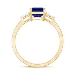 Emerald Cut Lab Created Blue Sapphire Engagement Ring with Diamond Accent